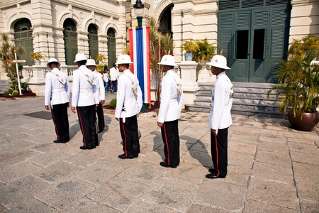 BANGKOK, THAILAND - JANUARY 5: Parade of the kings Guards, in the Grand Palace, Changing the Guard...