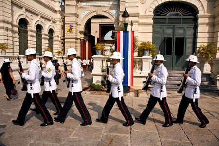 BANGKOK, THAILAND - JANUARY 5: Parade of the kings Guards, in the Grand Palace, Changing the Guard...