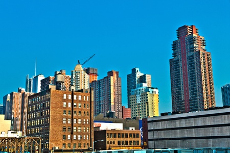 NEW YORK CITY - JULY 8:  Cityview of New York from the eastside of the harbor in late afternoon light on July 8, 2010 in Manhattan, New York City.のeditorial素材