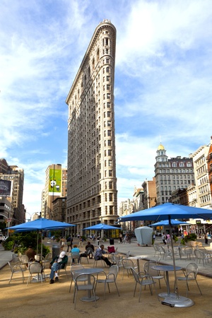 NEW YORK, USA  JULY 12: Facade of the Flatrion building in early morning in morning sun on July 12,2010 in New York, USA.のeditorial素材