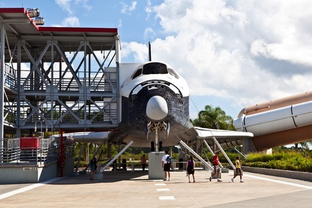 ORLANDO, USA - JULY 25: The original space shuttle Explorer standing at Kennedy Space Center open for visitors to enter also the inside on July 25, 2010 in Orlando, USA.のeditorial素材