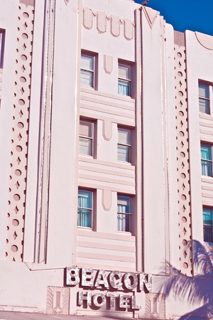 MIAMI BEACH, USA - JULY 31: midday view at Ocean drive on July 31,2010 in Miami Beach, Florida. Art Deco architecture in South Beach is one of the main tourist attractions in Miami.のeditorial素材