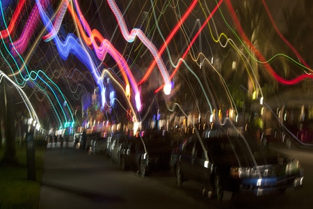 MIAMI BEACH, USA - August 02: Night view at Ocean drive on August 02,2010 in Miami Beach, Florida. Art Deco Night-Life in South Beach is one of the main tourist attractions in Miami.のeditorial素材