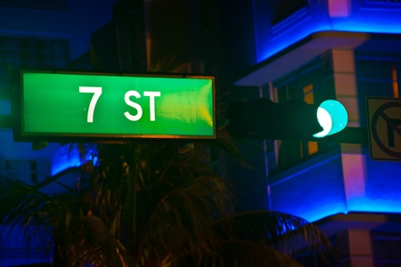 MIAMI BEACH, USA - August 02: Night view at Ocean drive on August 02,2010 in Miami Beach, Florida. Art Deco Night-Life in South Beach is one of the main tourist attractions in Miami.のeditorial素材