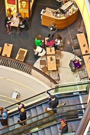 FRANKFURT, GERMANY - MARCH 12: Modern architecture in the new shopping center Myzeil by architect M. Fuksas symbolizes a dried river in afternoon light on March 12, 2011 in Frankfurt, Germany.のeditorial素材