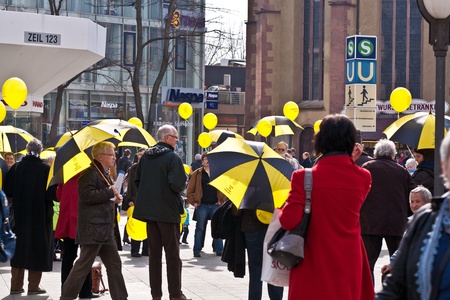 FRANKFURT, GERMANY - MARCH 12: People demonstrate for shutting down the German nuclear power plants  on March 12, 2010 in Frankfurt, Germany.のeditorial素材