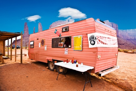 MONUMENT VALLEY, AMERICA - JULY 12:  empty kiosk outside the visiting time in monument valley on...