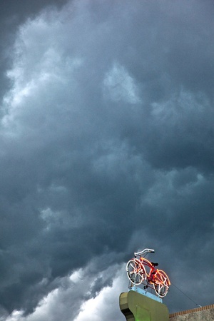 CHARLESTON, USA - JULY 22: Dark Clouds and heavy rain with Neon light in the afternoon is darkening the sky on July 22, 2010 in Charleston, USA. In Taifun season heavy weather is dangerous and a prewarning system is established.のeditorial素材