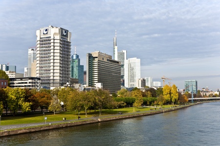 FRANKFURT, GERMANY - SEPTEMBER 10: view to skyline of Frankfurt with Hauptwache and skyscraper early morning on September 10,2009.のeditorial素材