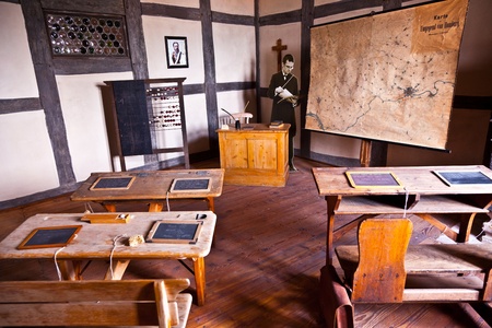 KRONBERG, GERMANY - MAY 2: old classroom of the primary school furnished  in style of 18th century in the castle "Kronberger Burg" on May 02, 2011 in Kronberg, Germany.のeditorial素材