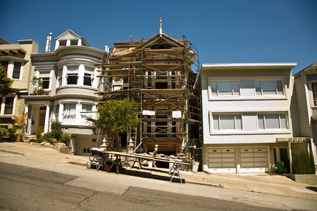 San Francisco, steep street with house in  frameworkの写真素材