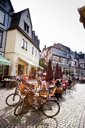 market place an frame house from the mediaeval times in romantic Trittenheim at the river Moselの写真素材