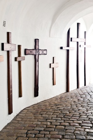 crosses for the dead in famous cloister of Andechsのeditorial素材