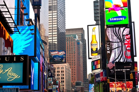 NEW YORK CITY - JUL 8: Times Square, featured with Broadway Theaters and huge number of LED signs,...