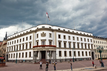 WIESBADEN, GERMANY - JULY 23: tourists visit the Hessischer Landtag on July, 23 2011 in Wiesbaden, germany. The Landtag is the political center of County Hesse in Germany.のeditorial素材