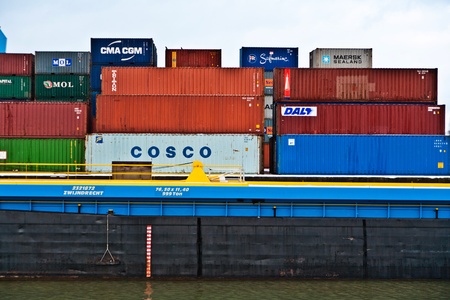 MAINZ, GERMANY - JANUARY 1: container in famous container harbor in Winter on January, 1, 2010 in Mainz, Germany. He was constructed by Eduard Kreyssig between 1880 and 1887 and placed on an old roman war harbor.のeditorial素材
