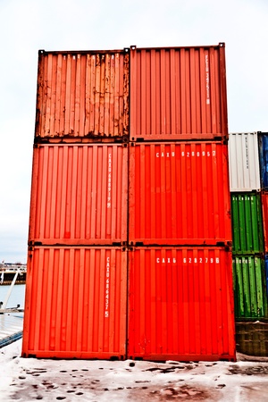 MAINZ, GERMANY - JANUARY 1: container in famous container harbor in Winter on January, 1, 2010 in Mainz, Germany. He was constructed by Eduard Kreyssig between 1880 and 1887 and placed on an old roman war harbor.のeditorial素材