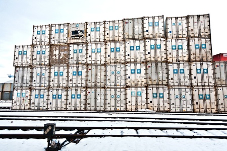 MAINZ, GERMANY - JANUARY 1: container in famous container harbor in Winter on January, 1, 2010 in...