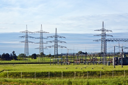 transformator station in green meadow