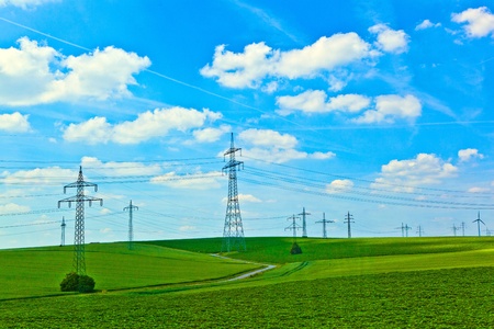 landscape with electrical towerの写真素材
