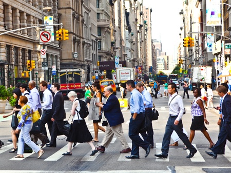 NEW YORK, USA â JULY 13: People hurry downtown Manhattan to their offices in early morning  on July 13,2010 in New York, USA.のeditorial素材