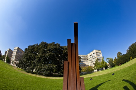 FRANKFURT, GERMANY - SEP 25: the  sculpture biennale âBlickachsenâ shows sculpture from Abakanowicz, Koorida and  Venet on sep, 26,2010 in Frankfurt, Germany. Exhibition is finalized at Oct 3, 2010.のeditorial素材