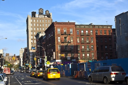 NEW YORK CITY - JULY 09: Sunset in Allen street on July 09, 2011 in New York City. The street's...