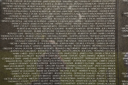 WASH DC -JULY 14: Names of Vietnam war casualties on Vietnam War Veterans Memorial on July 14,2010 in Washington DC, USA. Names in chronological order,from first casualty in 1959 to last in 1975.のeditorial素材