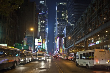 NEW YORK CITY - JUL 8: Times Square, featured with Broadway Theaters and huge number of LED signs,...