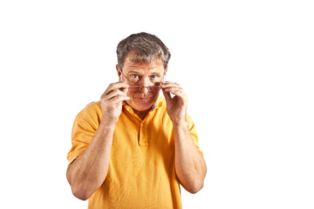 smart man in studio thinkingの写真素材