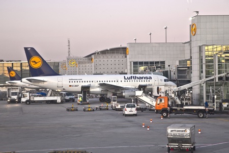 FRANKFURT, GERMANY OCT 26: Arriving with Lufthansa in A-Finger  Terminal 1 on OCT 26, 2011 in...