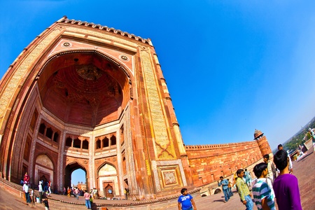 FATHEPUR SIKRI, INDIA NOVEMBER 17: Pilgrims visit the Jama Masjid Mosque on November 17,2011 in Fatehpur Sikri, India. The mosque was completed in 1571 by Akbar.のeditorial素材
