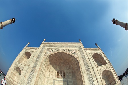 beautiful Taj Mahal in India with blue skyの写真素材