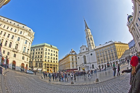 VIENNA, AUSTRIA - NOV 26: view of the Michaelerplatz with famous cafe Griensteidl on November 26,2010 in Vienna, Austria. The cafe opened first in 1847 by owner  Heinrich Griensteidl and is still a meeting place for artists.のeditorial素材