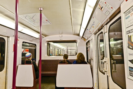 HAMBURG, GERMANY - JANUARY 19: people inside the train direction airport  at January 19, 2011,...