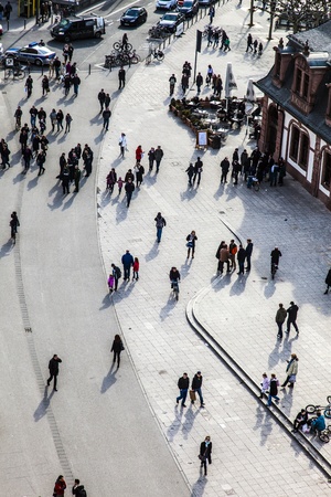 FRANKFURT - GERMANY, MARCH 03: people walk along the Zeil in Midday on March 03,2011 in Frankfurt, Germany. Since the  19th century it is of the most famous and busiest shopping streets in Germanyのeditorial素材
