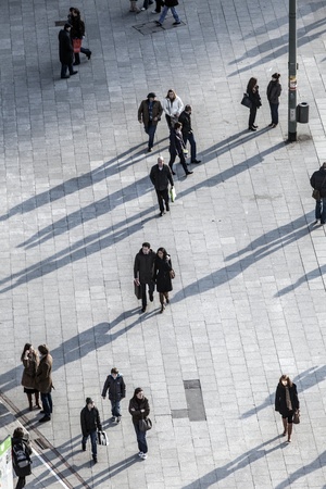 FRANKFURT - GERMANY, MARCH 03: people walk along the Zeil in Midday on March 03,2011 in Frankfurt, Germany. Since the  19th century it is of the most famous and busiest shopping streets in Germanyのeditorial素材