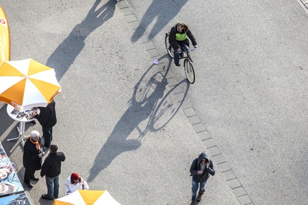 FRANKFURT - GERMANY, MARCH 03: people walk along the Zeil in Midday on March 03,2011 in Frankfurt, Germany. Since the  19th century it is of the most famous and busiest shopping streets in Germanyのeditorial素材