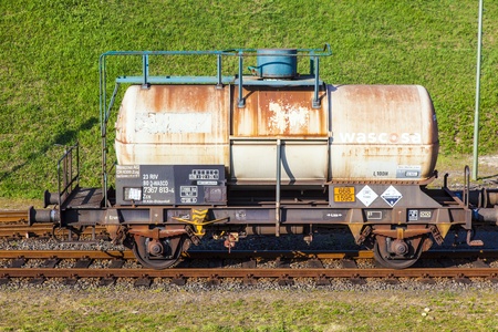 FRANKFURT - GERMANY, OCTOBER 17: wagons for transportation of chemicals inside the Industry Park on...