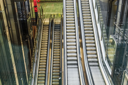 MADRID, SPAIN - APRIL 1: moving staircases offer a simple way of transportation at Barajay Airport...