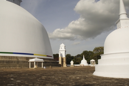 Dagoba, Pagoda and temple Ruwanweliseya near former historic capital of Anuradhapura in Sri Lankaの写真素材