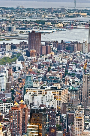 Aerial panoramic view over upper Manhattan from Empire State building top New Yorkのeditorial素材
