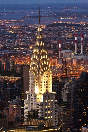 Aerial panoramic view over upper Manhattan from Empire State building by nightのeditorial素材