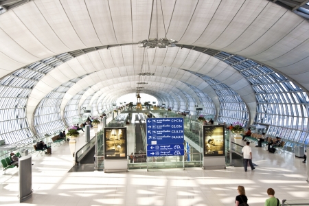 departure Gate and hall in the new Airport Suvarnabhumi in Bangkokのeditorial素材