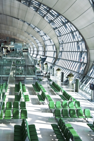 departure Gate and hall in the new Airport Suvarnabhumi in Bangkokのeditorial素材