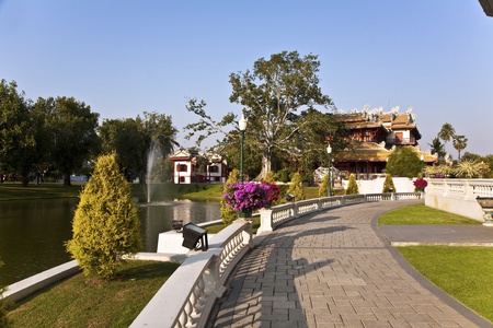 beautiful buildings and park in the Sommerpalace Bang Pa In of the King of Thailand near Ajuttayaのeditorial素材