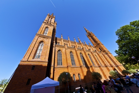 famous Markt Kirche in Wiesbaden, a brick building in neo-Gothic styleのeditorial素材