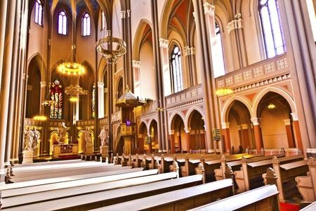 inside the famous Markt Kirche in Wiesbaden, a brick building in neo-Gothic styleのeditorial素材