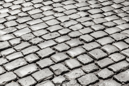old historic cobble stone street with moss