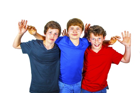 three happy joyful friends enjoy lifeの写真素材